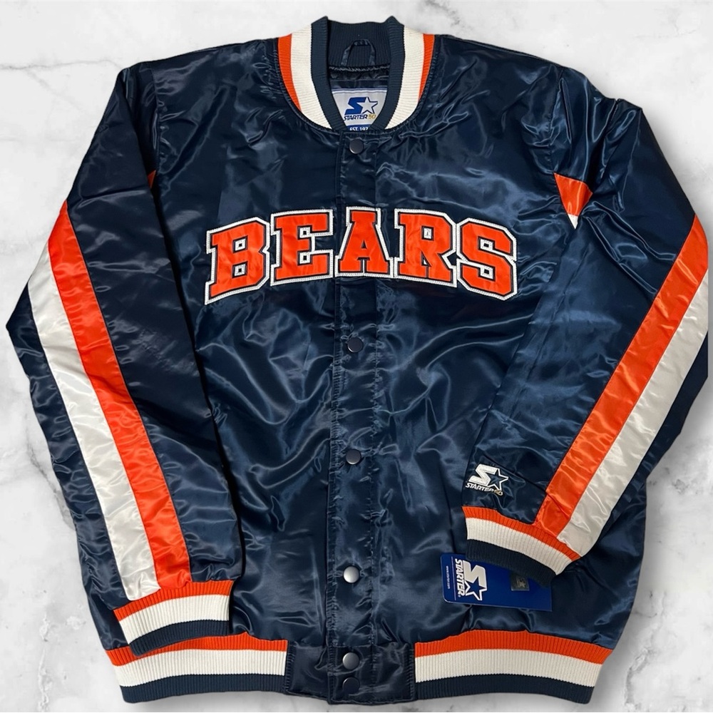 Chicago Bears Starter Retro Throwback Quilt Lined Front Snap Jacket Mens XL